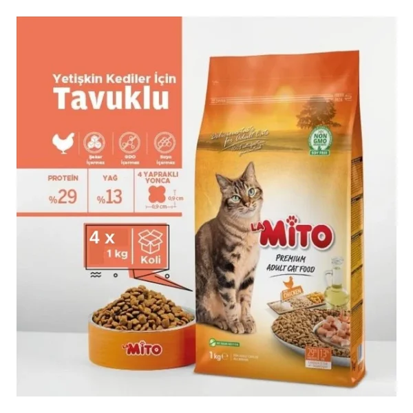 Mito Mix Tavuklu Ve Balıklı Yetişkin Kedi Maması 4 X 1 Kg - Görsel 5