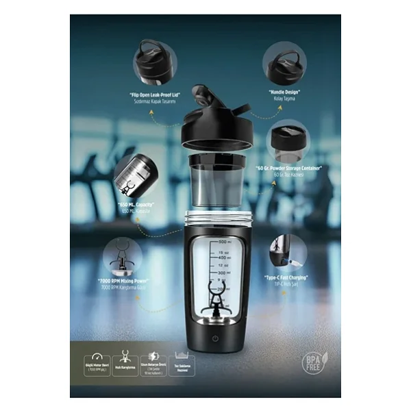 Stevig 4 Gym ST-225 Şarjlı 650 ml Protein Shaker - Görsel 7