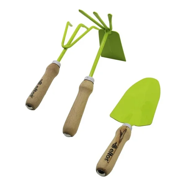 Eltos Ebs-003 3pcs Bahçe Hobi Seti Renkli Metal Çift Başlı Çapa - 3 Dişli Tırmık - Kürek Ahşap Saplı (5250) - Görsel 3