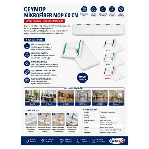 Ceymop Nemli 60 Cm Mikrofiber Mop Yedeği - Görsel 7