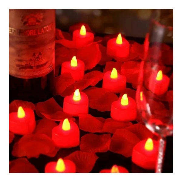 12 Adet Kalpli LED Mum Tealight Mum Kırmızı Işık Pilli Piller Dahil - Görsel 4
