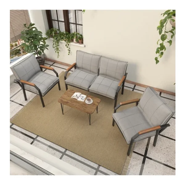Mygusi Hayal Balkon, Bahçe, Cafe, Metal Kanepe Koltuk Takımı , Bahçe Mobilyası, 211 Sehpalı - Açık Gri - Görsel 3