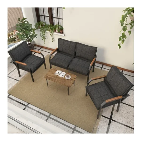 Mygusi Hayal Balkon, Bahçe, Cafe, Metal Kanepe Koltuk Takımı , Bahçe Mobilyası, 211 Sehpalı - Antrasit - Görsel 3