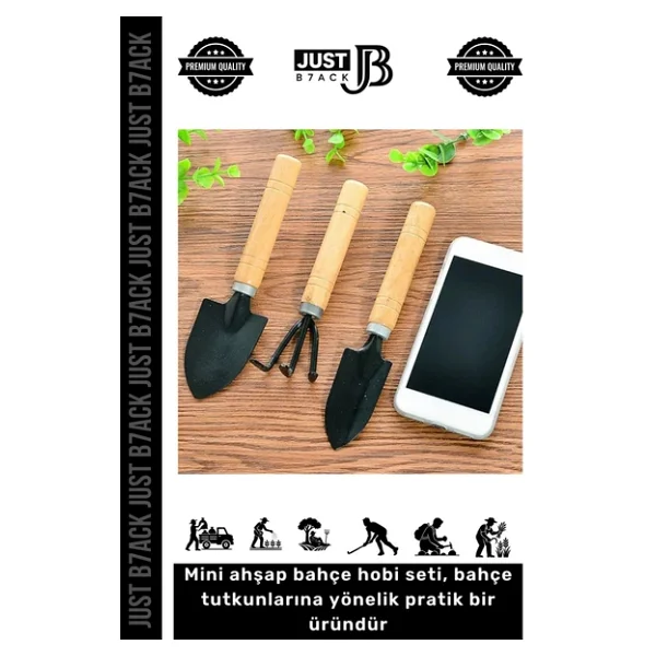 #Hobiseti Dayanıklı Doğal Ahşap Yüksek Kalite Estetik Mini Ahşap Hobi Bahçe Tarla Tırmık Kürek Seti - Görsel 3
