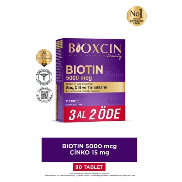Bioxcin Biotin 5000 Mcg 90 Tablet - Biotin + Çinko 15 Mg - Saç Ve Tırnak Vitamini - Görsel 8