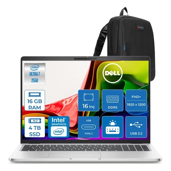 Dell Pro 16 Pc16250255 Ultra 7 255u 16 GB 4 TB SSD Intel Graphics 16" Wuxga Notebook - Görsel 3
