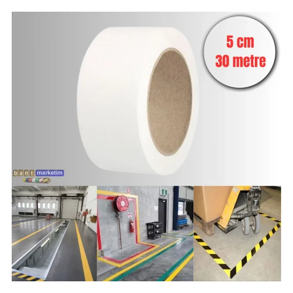 Pvc Yer İşaretleme Bandı 5cmx30m Zemin Bandı Beyaz - Görsel 4