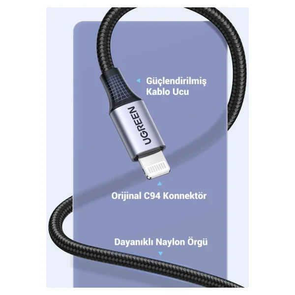 Ugreen 60158 2 M USB To Lightning Hızlı Şarj Kablosu - Görsel 6