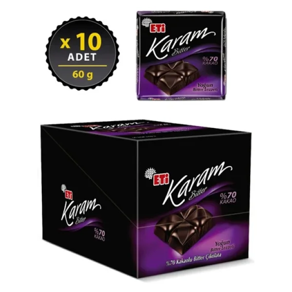 Eti Karam %70 Kakaolu Bitter Çikolata 10 X 60 G - Görsel 2