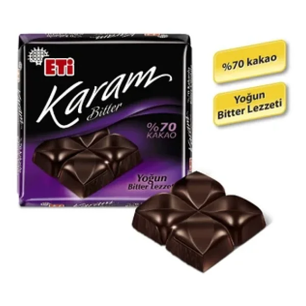 Eti Karam %70 Kakaolu Bitter Çikolata 10 X 60 G - Görsel 3