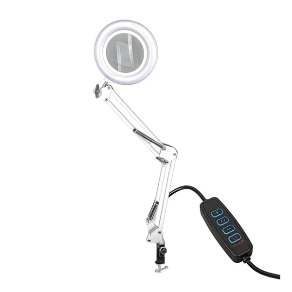 Akrobat Hareketli, 3 Diopter, Büyüteçli LED Işıklı Masa Çalışma Lambası, Mengeneli, Katlanabilir, - Görsel 4