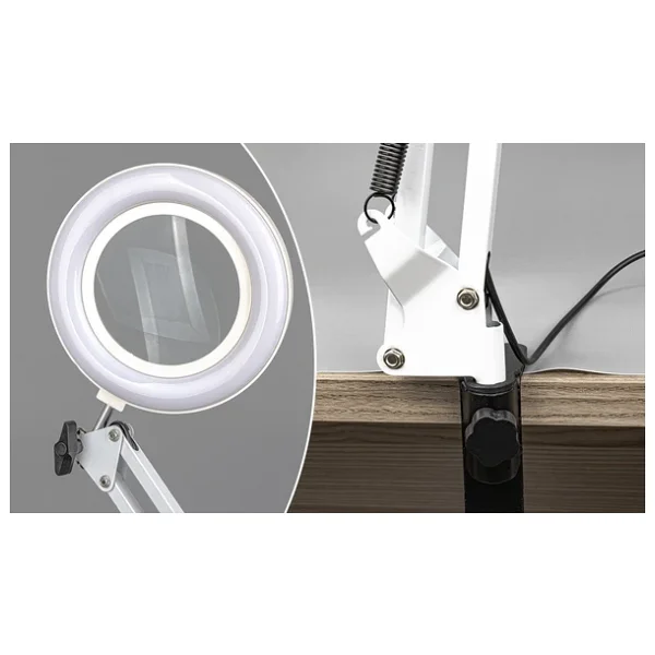 Akrobat Hareketli, 3 Diopter, Büyüteçli LED Işıklı Masa Çalışma Lambası, Mengeneli, Katlanabilir, - Görsel 2