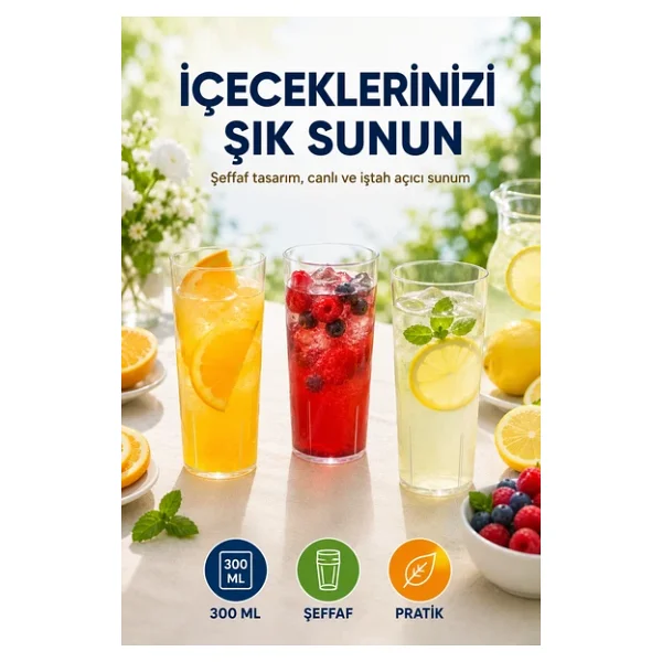 7'li Set Plastik Kokteyl, Meşrubat Bardağı - Parti, Düğün, Davet Ve Organizasyon Bardağı 300 Ml - Görsel 3