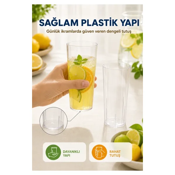 7'li Set Plastik Kokteyl, Meşrubat Bardağı - Parti, Düğün, Davet Ve Organizasyon Bardağı 300 Ml - Görsel 6