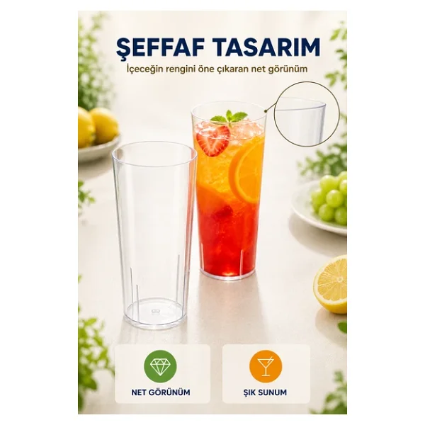 7'li Set Plastik Kokteyl, Meşrubat Bardağı - Parti, Düğün, Davet Ve Organizasyon Bardağı 300 Ml - Görsel 5