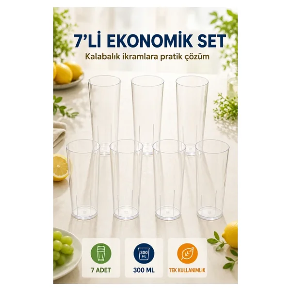 7'li Set Plastik Kokteyl, Meşrubat Bardağı - Parti, Düğün, Davet Ve Organizasyon Bardağı 300 Ml - Görsel 8