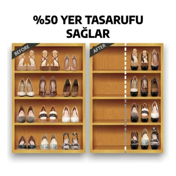 Open Home Concept Siyah Ayarlanabilir 4 Kademeli Ayakkabı Rampası 10'lu Set - Görsel 5
