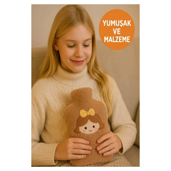 Kahverengi Peluş Sıcak Su Torbası - Yumuşak, Güvenli Ve Şık Saçlı Kız Model, 1 Litre - Görsel 2