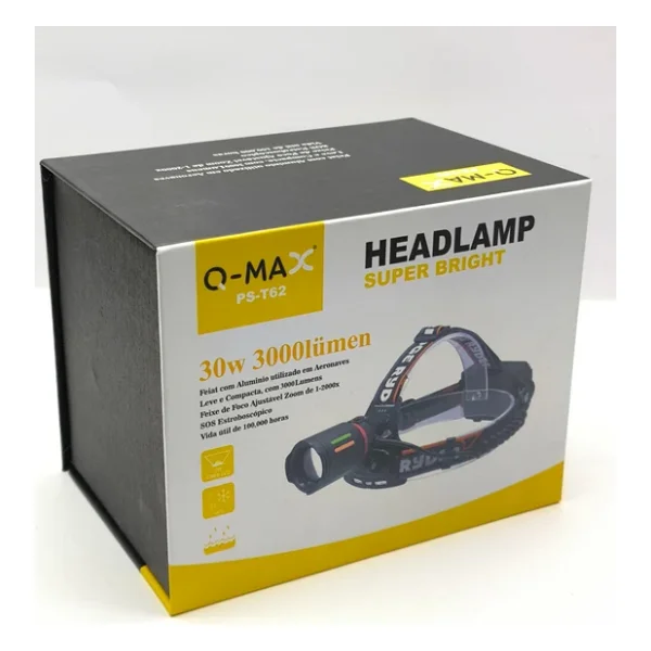 Q-Max Ps-T62 3000 Lümen Kafa Lambası - 3 Adet 18650 Yedek Pilli - Powerbank Özellikli - Görsel 8
