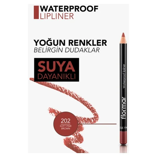 Flormar Waterproof Lipliner 202 Soft Pink Brown Dudak Kalemi - Görsel 7