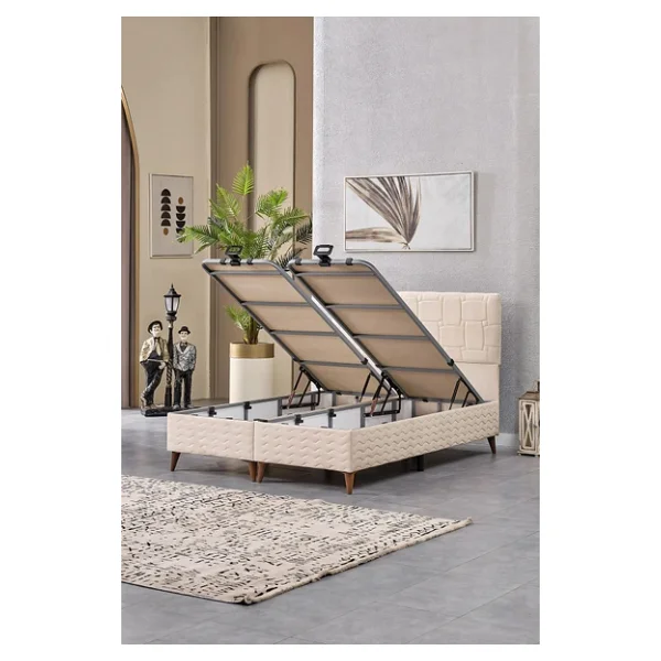 Evdemo Vizyon Çift Kişilik Baza Başlık Set Krem 150x200 - Görsel 3