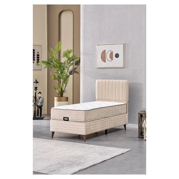Evdemo Ezgi Tek Kişilik Baza Başlık Set Krem 90x190 - Görsel 4