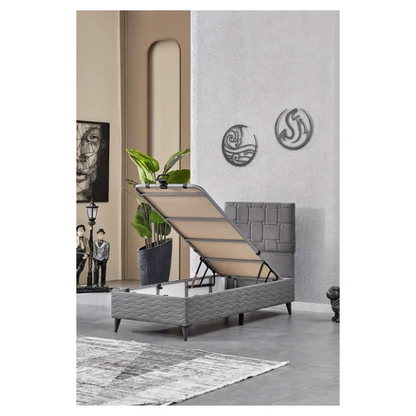 Evdemo Vizyon Tek Kişilik Baza Başlık Set Gri 90x190 - Görsel 6