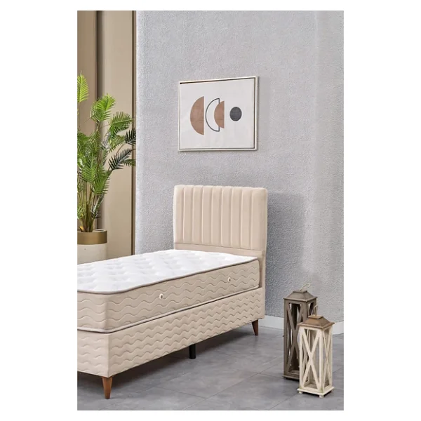Evdemo Ezgi Tek Kişilik Baza Başlık Set Krem 90x190 - Görsel 5