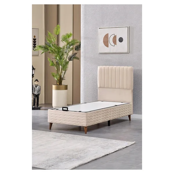 Evdemo Ezgi Tek Kişilik Baza Başlık Set Krem 90x190 - Görsel 3