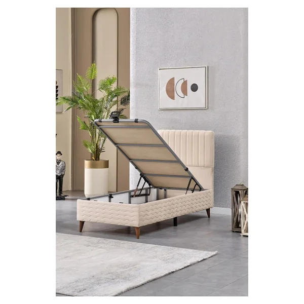 Evdemo Ezgi Tek Kişilik Baza Başlık Set Krem 90x190 - Görsel 6