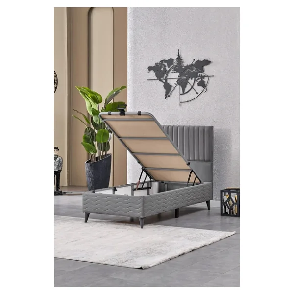 Evdemo Ezgi Tek Kişilik Baza Başlık Set Gri 90x190 - Görsel 5