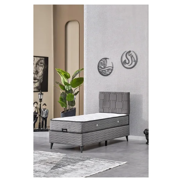 Evdemo Vizyon Tek Kişilik Baza Başlık Set Gri 90x190 - Görsel 4