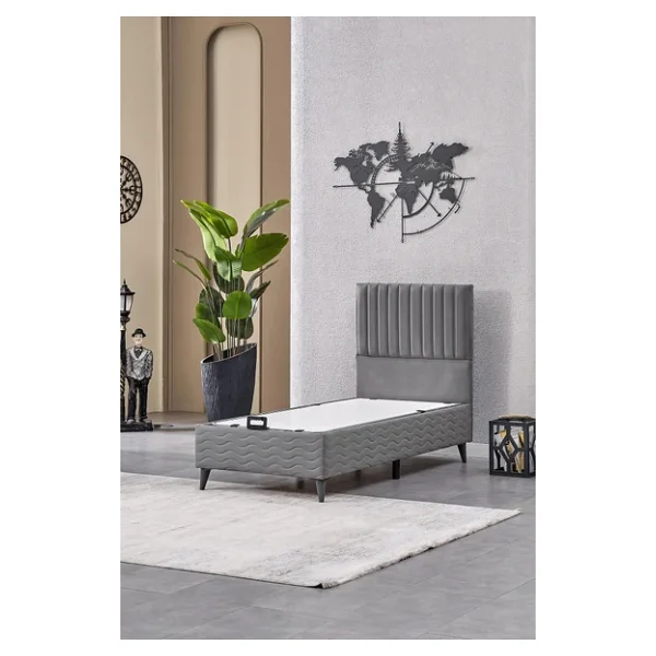 Evdemo Ezgi Tek Kişilik Baza Başlık Set Gri 90x190 - Görsel 3