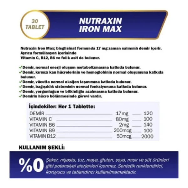 Nutraxin Magnezyum Complex 60 Tablet 125 Mg & Nutraxin Iron Max 17 Mg - Görsel 5