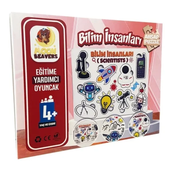 Moon Beavers Bilim İnsanları - 1 Ahşap Puzzle Eğitici Oyuncak - Görsel 3