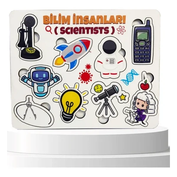 Moon Beavers Bilim İnsanları - 1 Ahşap Puzzle Eğitici Oyuncak - Görsel 4