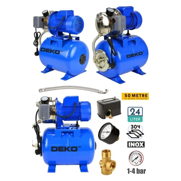Deko Turkey 1.5 Hp Paslanmaz Jet Pompalı Su Pompası + 24lt Yatay Küre Tank Seti Otomatik Hidrofor Su Pompası - Görsel 5