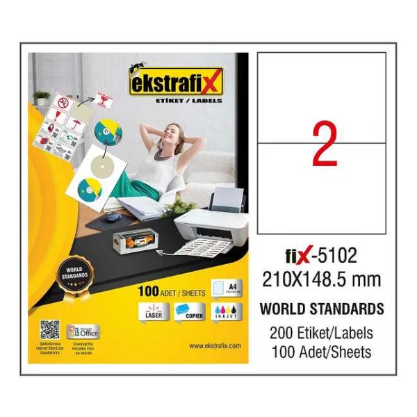Ekstrafix Fıx-5102 210x148.5 Mm 2'li 100 Sayfa A4 Lazer Etiket - Görsel 4
