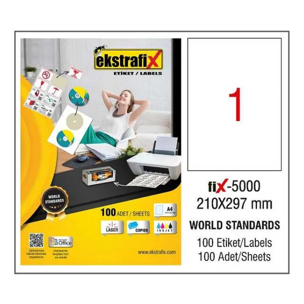 Ekstrafix Fıx-5000 210x297 Mm 1'li 100 Sayfa A4 Lazer Etiket - Görsel 4