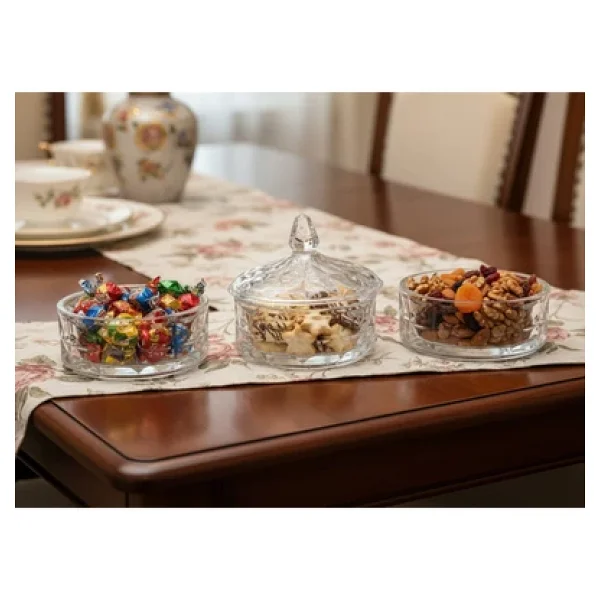 Elta Collection 3 Katlı Kristal Cam Şekerlik - Lokumluk, Kurabiyelik, Çerezlik, Sunumluk - Görsel 5