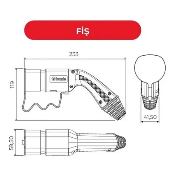Bemis Elektrikli Araç Şarj Kablosu Priz + Fiş Seti - 5m Trifaze 20a-11 Kw Kablolu Şarj Seti - Görsel 3