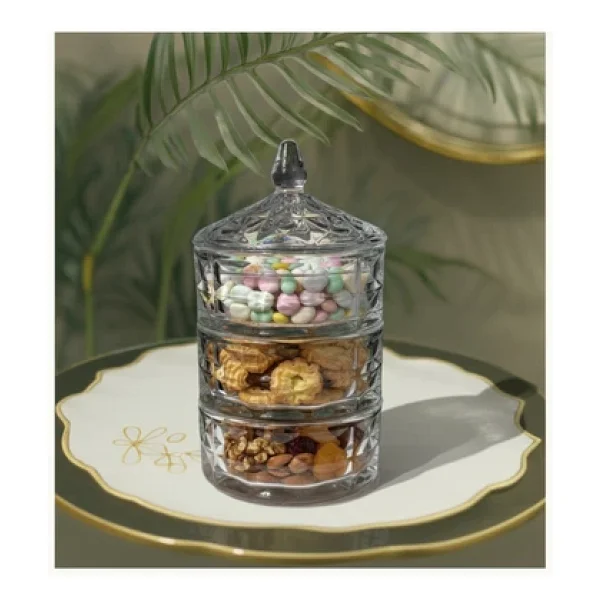 Elta Collection 3 Katlı Kristal Cam Şekerlik - Lokumluk, Kurabiyelik, Çerezlik, Sunumluk - Görsel 3