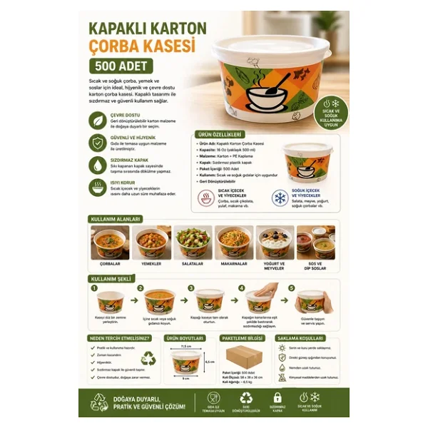 Kapaklı Karton Çorba Kasesi 500 Adet - Görsel 3