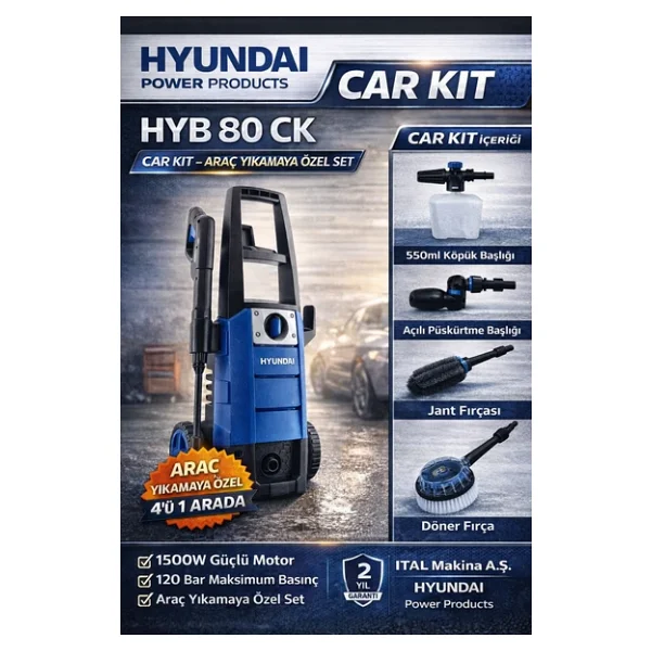 Hyundai Hyb80ck Basınçlı Yıkama Makinesi 1500w 120 Bar Car Kıt 4'ü 1 Arada - Görsel 4