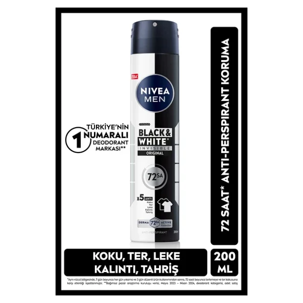 Nivea Men Invisible Black & White Original 200 Ml Erkek Deodorant - Görsel 4