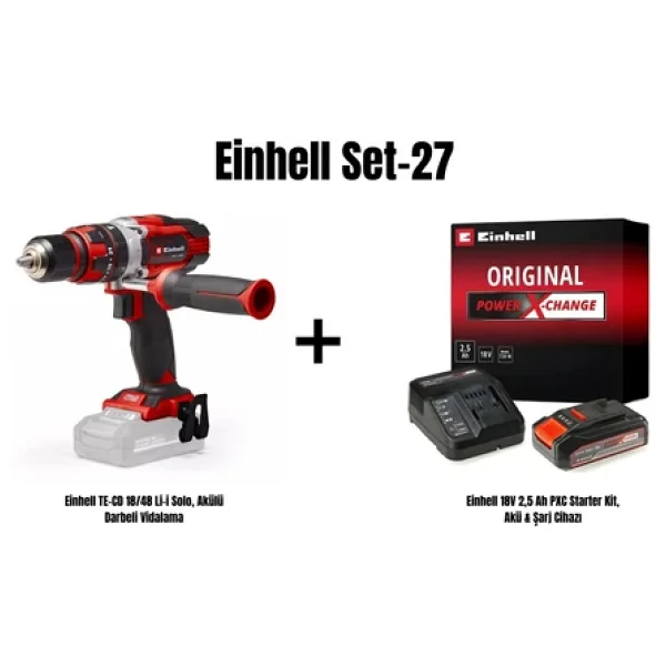 Einhell Set-27(Einhell Te-CD 18/48 Li-İ Solo, Akülü Darbeli Vidalama+Einhell 18v 2,5 Ah Pxc Starter Kit, Akü & Şarj Cihazı) - Görsel 5