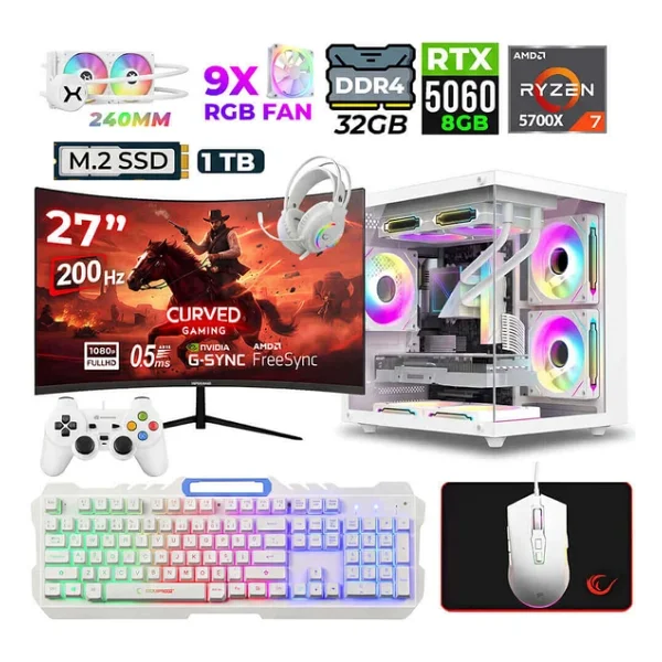 Xaser Sword Cube X55 Ryzen 7 5700x 32gb RAM 1tb M.2 Nvme SSD 8gb Rtx5060 Sıvı Soğutmalı 27" 200hz Oyuncu Tavsiye Sistem - Görsel 3