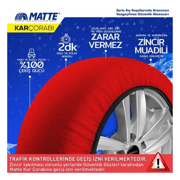 Matte 205/55 R16 Lastik İçin Kar Çorabı M - Görsel 6