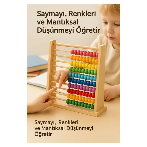 Premium Ahşap Renkli Abaküs 10 Katlı Eğitici Sayma Ve Zeka Geliştirici Oyuncak - Görsel 3