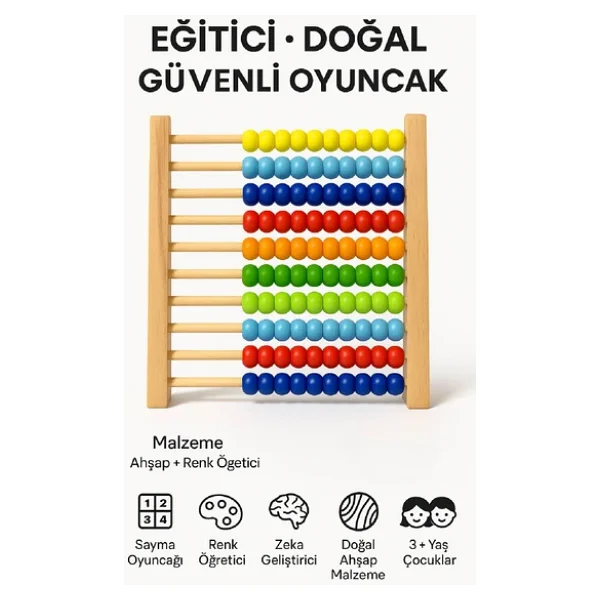 Premium Ahşap Renkli Abaküs 10 Katlı Eğitici Sayma Ve Zeka Geliştirici Oyuncak - Görsel 4